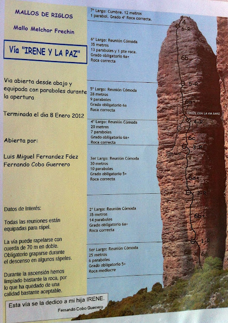 Irene y La Paz, 190m. 6c. Frechin. Riglos