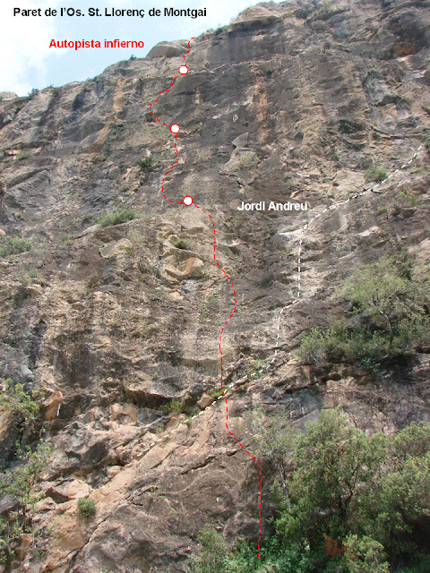 Directa al cilindro (6b), Cachachines (6c) y Autopista al infierno (6c). Sant LLorenç de Montgai